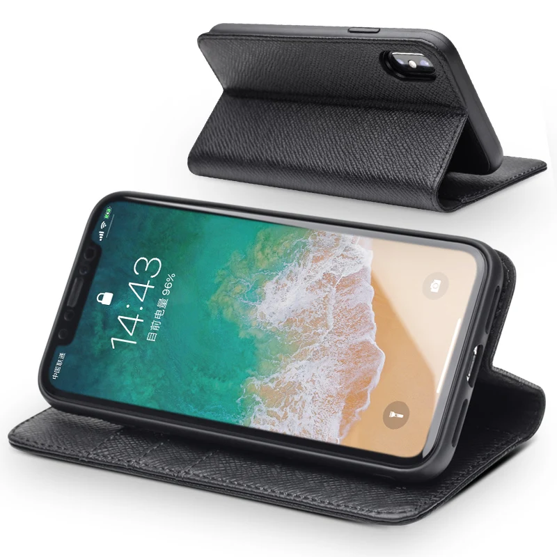 QIALINO чехол из натуральной кожи с откидной крышкой для IPhone X слот карт умный