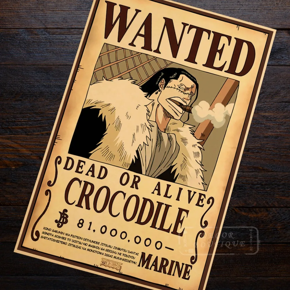 Anime One Piece Crocodile Wanted Propaganda Retro Vintage Kraft Poster Decorative DIY Wall Sticker Home Bar Posters Decoration |