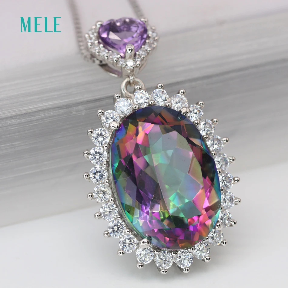 Меле натуральный мистический кварт серебряный кулон Овальный 13 мм * 18 с