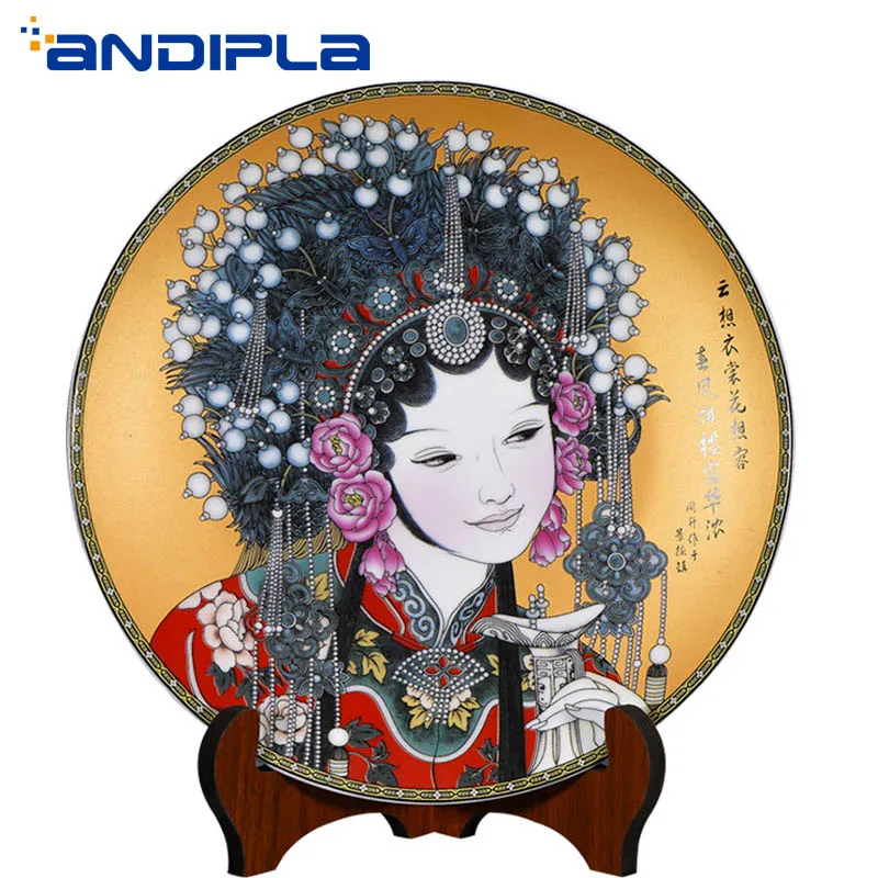 

10inch Jingdezhen Ceramic Porcelain Decoration Plate Chinese Classical Peking Opera Figure Tray Home Classical Furnishings Craft