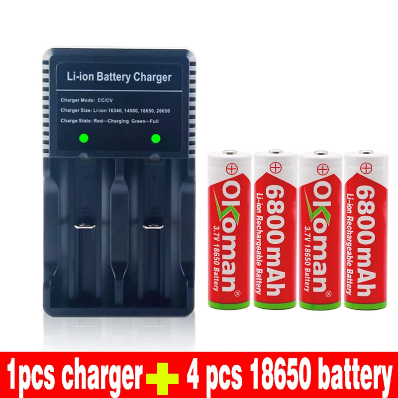 Белый Okoman 18650 аккумулятор 3,7 V 6800 mAh перезаряжаемый литий-ионный аккумулятор для игрушки светодиодный фонарик вспышки электроинструменты+ USB зарядное устройство - Цвет: Белый