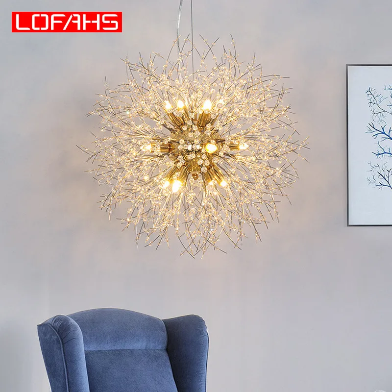 LOFAHS, Современная хрустальная люстра, хромированная золотистая подвесная люстра, светодиодный Блеск для гостиной, бизнес-клуба