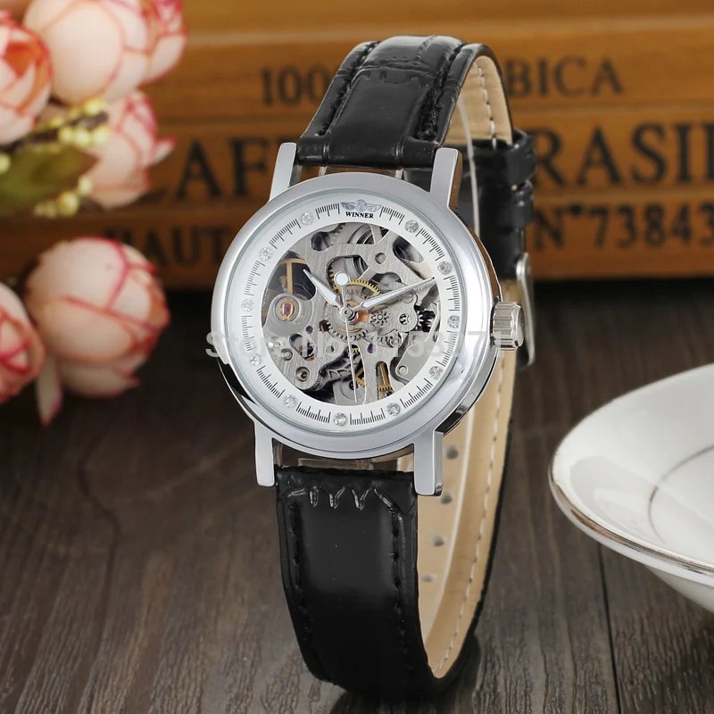 Новейший автоматический скелетоны WRL8048M3S5 для женщин серебристого цвета с