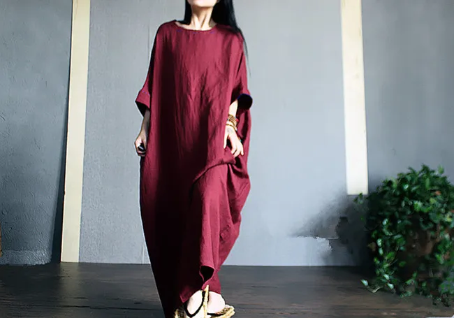 Женское длинное свободное платье из хлопка и льна элегантное льняное макси в