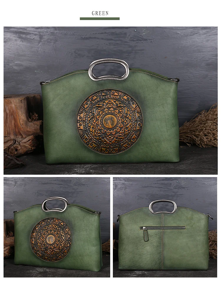 New Brand Vintage Women Genuine Leather Handbags Ladies Retro Elegant Shoulder Messenger Bag Cow Leather Handmade Womans Bags