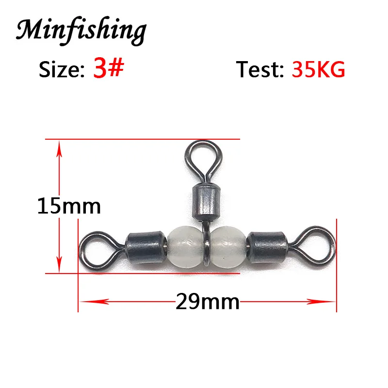 Size 3 Minfishing 20 шт. 3 светящиеся Вертлюги соединитель шарикоподшипник поворотный оснастки твердые кольца Rolling поворотный стальной морской рыболовные крючки - Цвет: Size 3