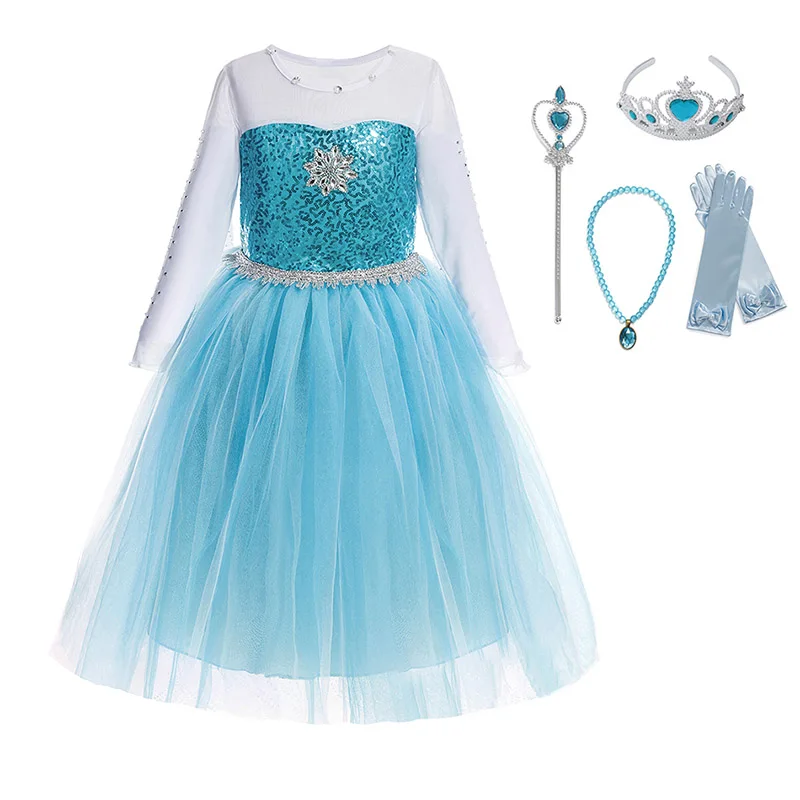 Dress set 1 YOFEEL/платье принцессы Эльзы для девочек; Детские костюмы с блестками; вечерние платья Снежной Королевы для костюмированной вечеринки на Хэллоуин; платья Эльзы и Анны - Цвет: Dress set 1