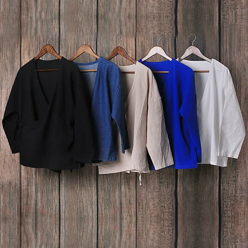 Блузка кимоно ORIGOODS женская летняя льняная с длинным рукавом|womens tops and blouses|kimono