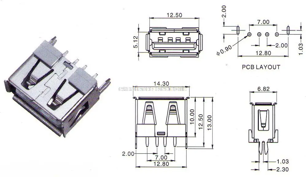 50 шт. USB 2,0 гнездовой Тип 4 контактный разъем печатной платы 180 градусов DIY