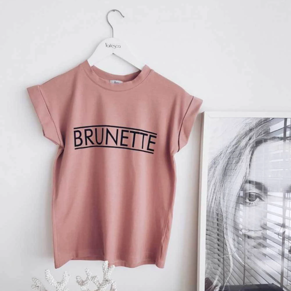 BRUNETTE PINK Новое поступление, модная Женская Базовая футболка с коротким рукавом, Летние повседневные топы, женские хипстерские Топы tumblr harajuku, брендовая блузка dames kleding - Цвет: BRUNETTE PINK