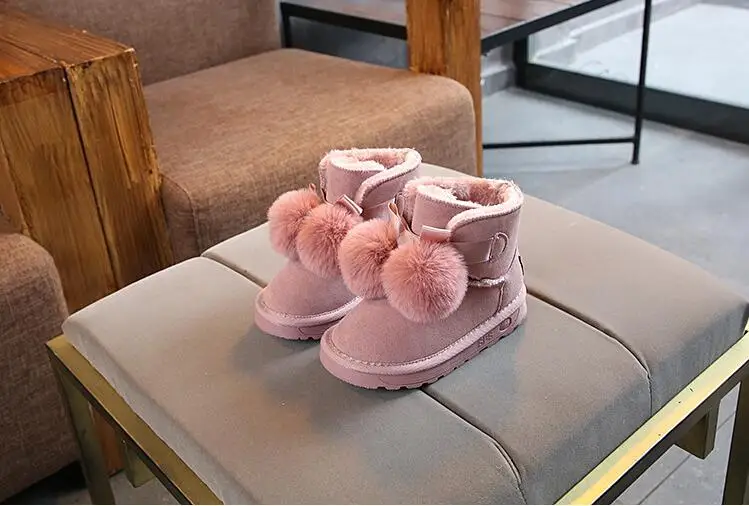 Winter non-slip Children's snow boots girls fur thick warm boots baby ball children's boots pink Girls Boots boas para nina