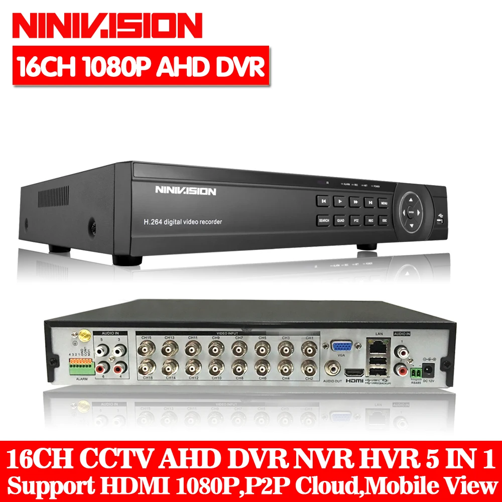 16-канальный видеорегистратор AHD DVR 1080P 16CH AHD/CVI TVI DVR 1920*1080 2MP CCTV видео Регистраторы гибридный видеорегистратор NVR HVR 5 в 1 охранной сигнализации Системы