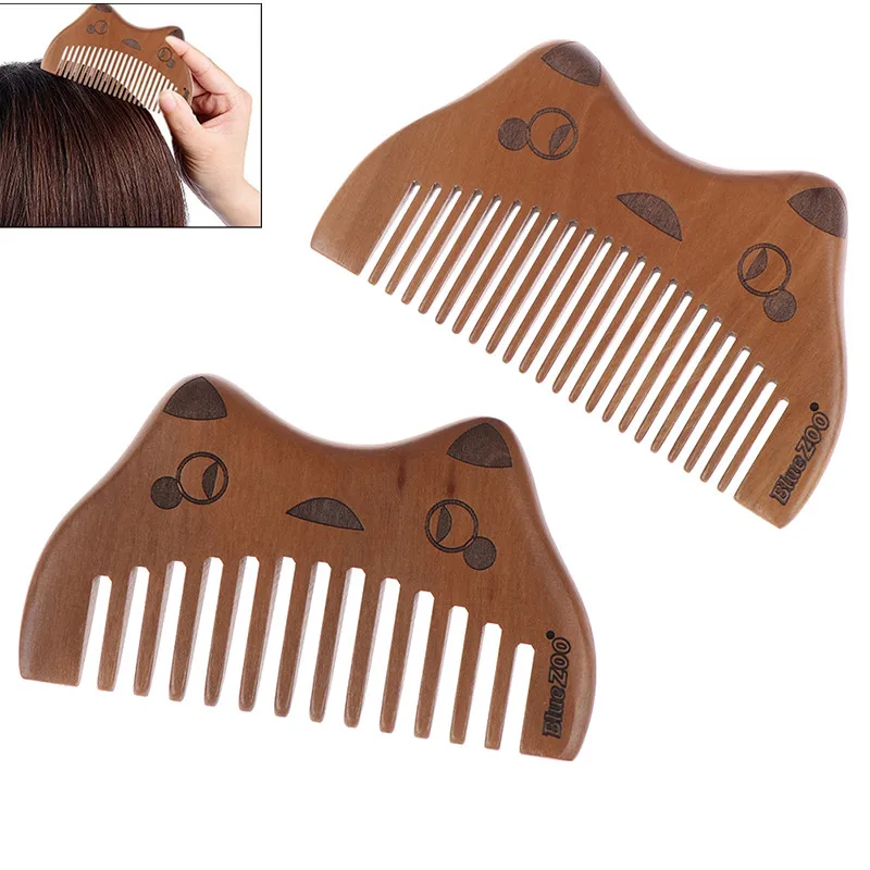 1Pc Portable Pocket Natural Wooden Combs No Static Beard Comb Cute Cat Design Hairdressing Styling Tool Hair Brush Massage | Красота и