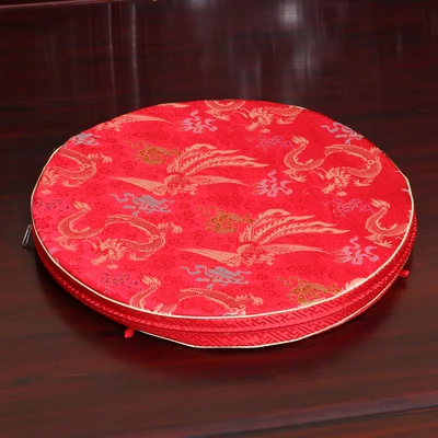 Luxury Floral Thick Seat Cushion Round Sofa Mat High End Chinese Mulberry Silk Chair Cushions Home Decor Seat Pad - Цвет: red Phoenix
