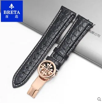 Huxie крокодил кожаный ремешок подходит для patek наручные часы ремешок клапан-бабочка ПП кнопки Для мужчин мужских наручных часов 19 мм/20 мм/22 мм - Цвет ремешка: 2 rose  clasp