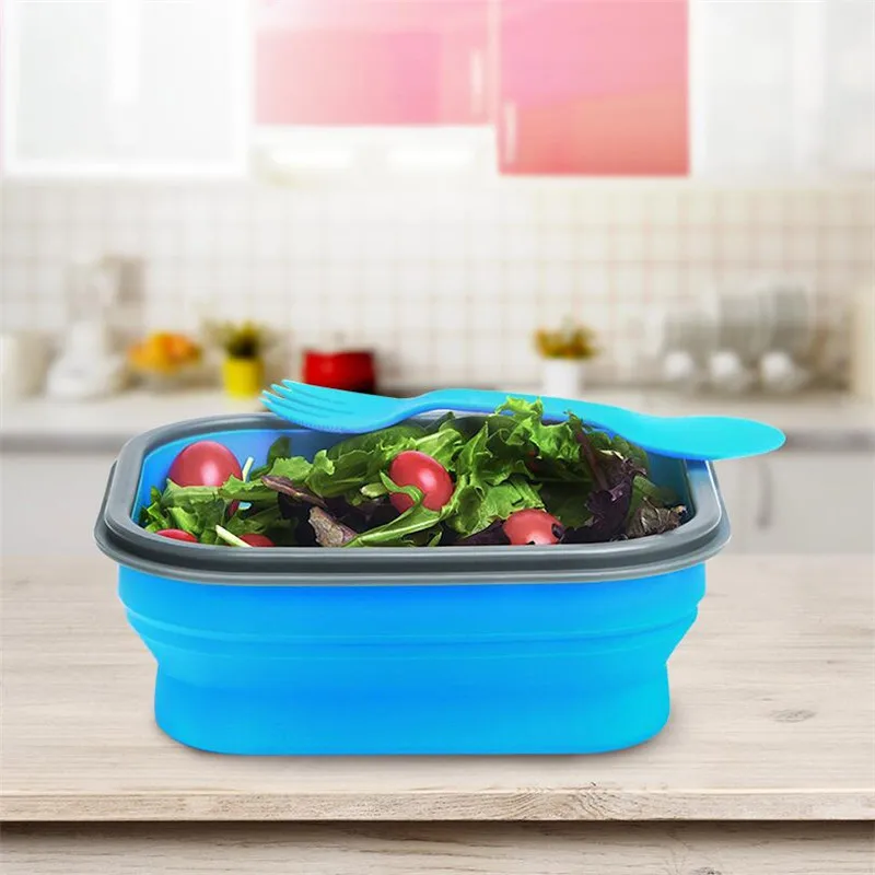 Mrosaa Складная Силиконовая коробка для еды Ланч бокс столовая посуда BPA Free Bento