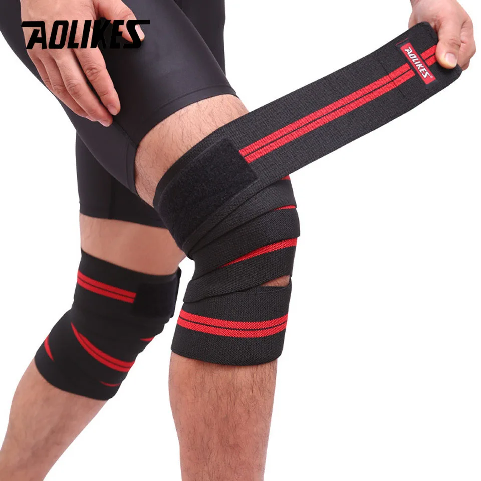 Black with Red 2 AOLIKES 1 пара наколенники фитнес тяжелая атлетика спортивный коленный бандаж приседания, тренировка аксессуары для тренажерного зала - Цвет: Black with Red 2