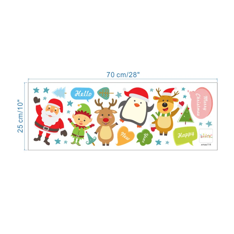 Мультфильм Дед Мороз оленей пингвин праздновать Рождество стены стикеры для