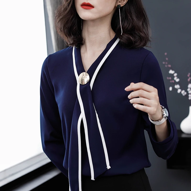 Большие размеры женские блузы Топы Мода 2019 шифоновая блузка рубашка с длинным