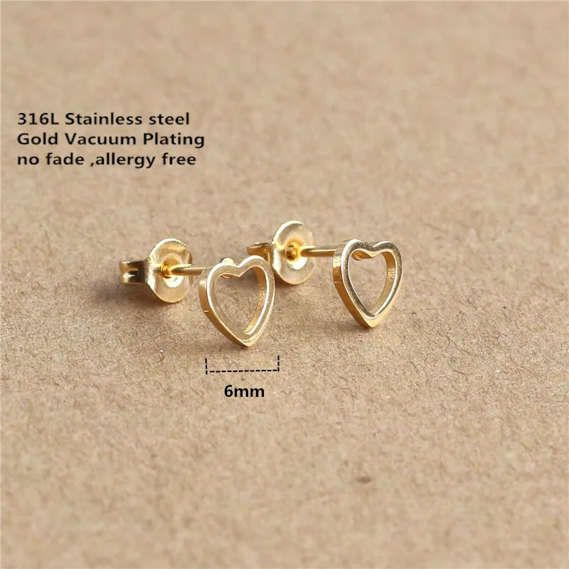 

316 L Stainless Steel Titanium Stud Earrings Brief Style Circle Hollow Out Gold-color IP Plating No Fade allergy Free