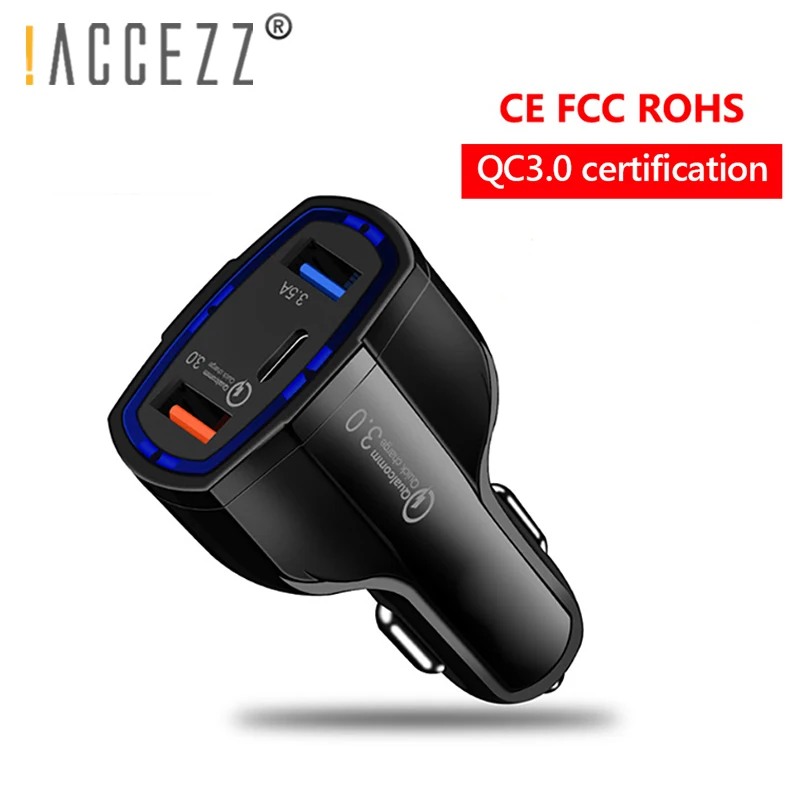 ! ACCEZZ 3 0 Быстрая зарядка двойной USB Автомобильное зарядное устройство разъем и type C
