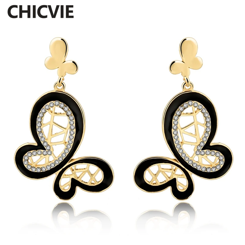 

CHICVIE 2017 New Fashion Ethnic Gold Color Butterfly Earrings Jewelry Famous Brand Crystal Stud Earrings For Women SER160101