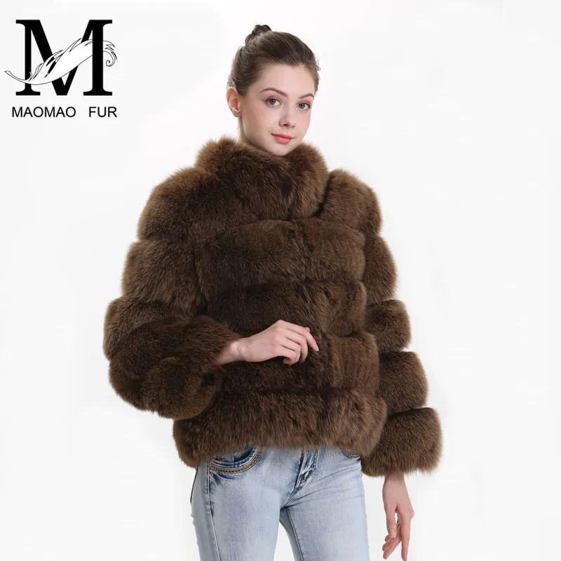 Зимнее пальто из натурального Лисьего меха Женская мода 2018 Толстая куртка