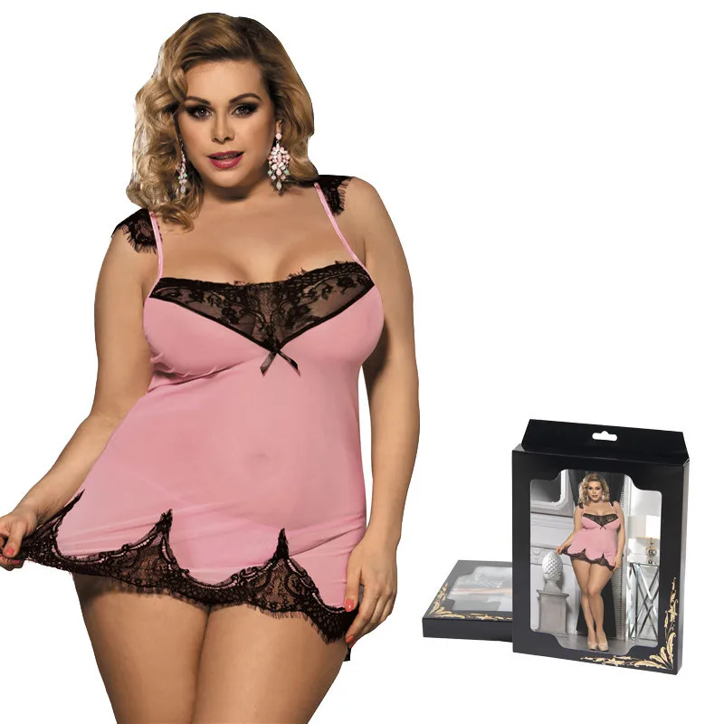 Box Pink Nightgown Ohyeahlover, кружевное ночное белье, мини, ночные рубашки размера плюс, ночная рубашка с открытой спиной, сексуальное женское белье R80256 - Цвет: Box Pink Nightgown