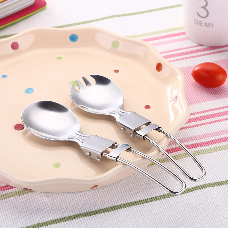 Portable Tableware Stainless Steel Cutlery Sets with Useful Outdoor Folding Spoon Fork Travel Gift Dinnerware Suit 2pc |