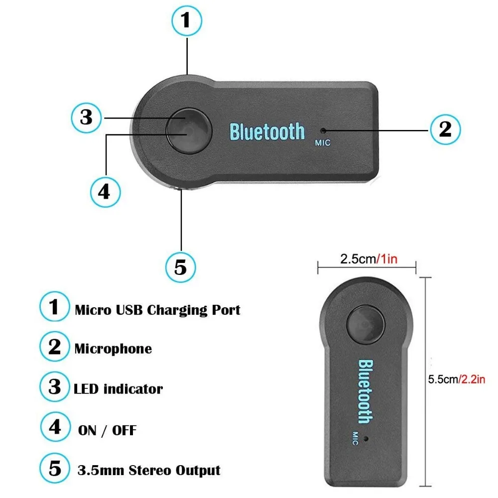 Беспроводной Bluetooth 3,5 мм AUX Аудио Стерео Музыка Домашний Автомобильный Ресивер Адаптер Mic HiFi Surrounding для iPhone Samsung on.