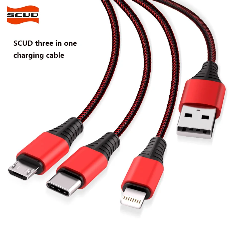 SCUD three in one USB кабель Type C Micro для Samsung Xiaomi Huawei LG зарядный iPhone X8 7 6 6S plus 5|Кабели