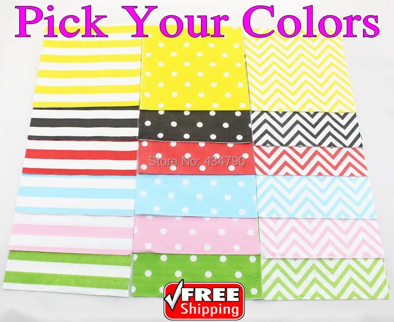 

60pcs Pick Your Colors Striped Polka Dot Chevron Party Paper Napkins,Serviette,Cheap Tableware,Red Green Blue Pink Black Yellow