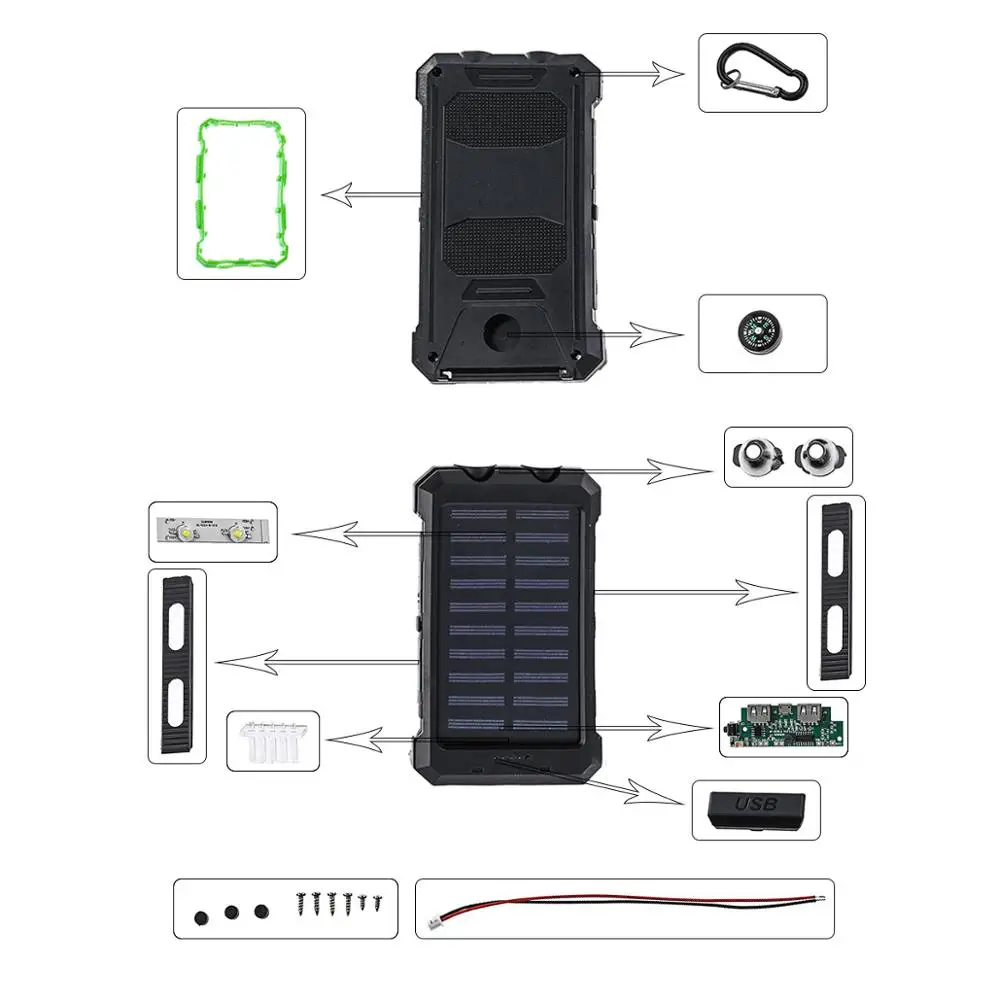 Bakeey DIY 20000 мАч двойной USB DIY солнечный Внешний Аккумулятор Чехол комплект со светодиодный светильник водонепроницаемый аккумулятор для хранения diy