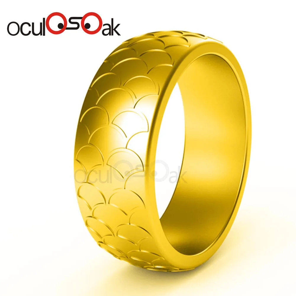 gold 8,7 мм пищевая рыбья чешуя силиконовые кольца гипоаллергенные гибкие спортивные антибактериальные кольца на палец резиновое обручальное кольцо для мужчин - Цвет основного камня: gold