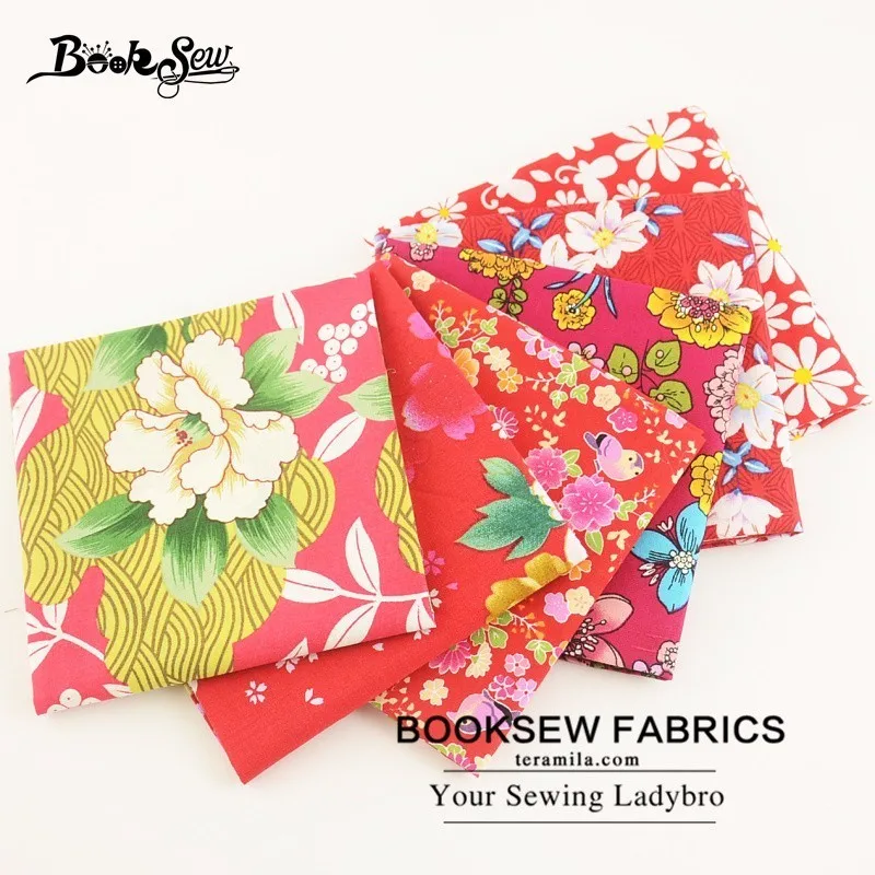 Booksew 100% хлопчатобумажная Поплиновая ткань серия цветов дизайн 6 шт./лот красная
