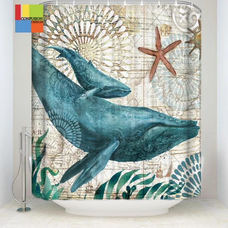 2019 High Quality 3D printing Sea Turtle Shower Curtain Waterproof with Hooks Bathroom Curtains for Home Decorations | Дом и сад