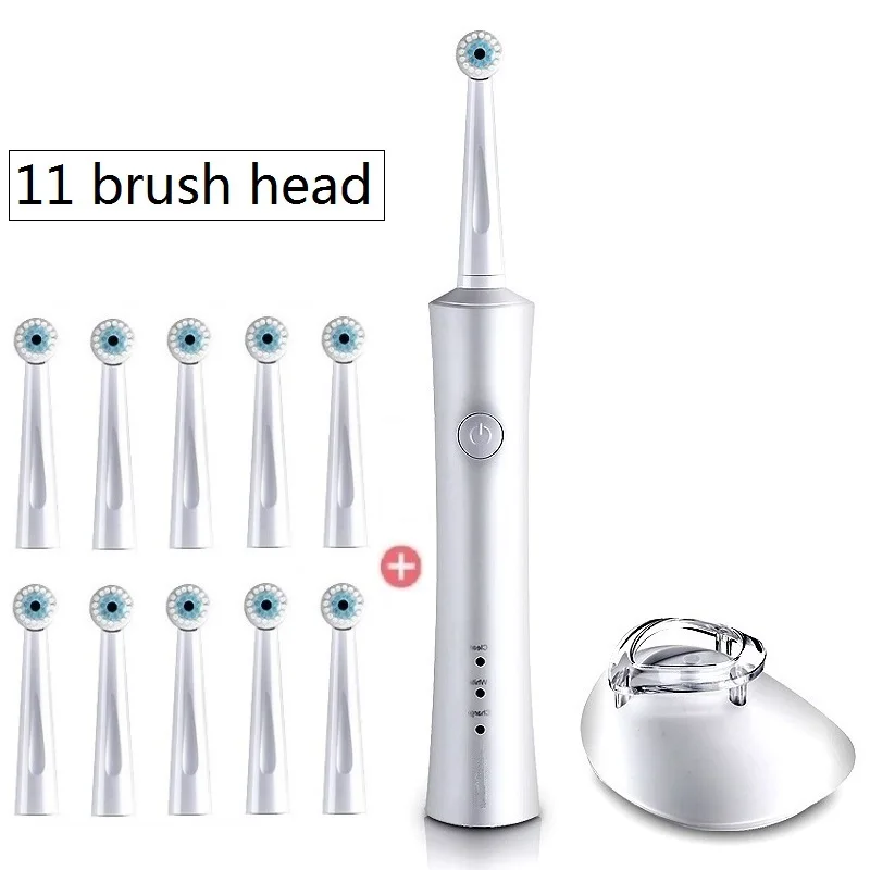 11 brush head Вращающаяся перезаряжаемая электрическая зубная щетка, ультра звуковая зубная щетка для детей и взрослых, зубная щетка с металлическим вращающимся двигателем - Цвет: 11 brush head