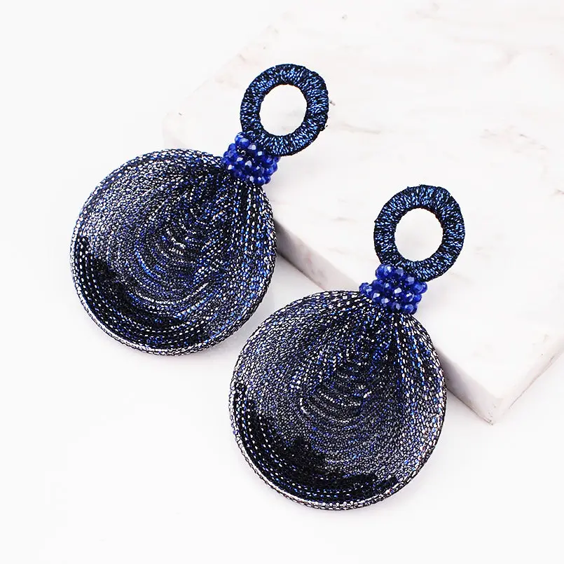 Blue Earrings MANILAI, богемные висячие серьги из смолы с бусинами, женские круглые элегантные массивные серьги с шелковой лентой, вечерние ювелирные изделия, 5 цветов - Окраска металла: Blue Earrings