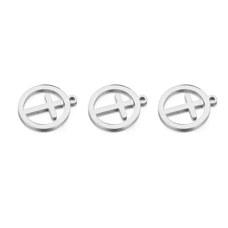 Silver Cross 110 10 шт. милые маленькие шармы из нержавеющей стали в форме листа звезды, круглые подвески в виде сердца для изготовления ювелирных изделий, круглые шармы, подвески, аксессуары - Окраска металла: Silver Cross 110