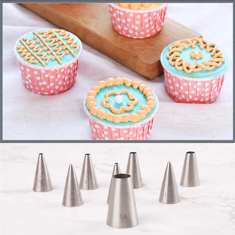 8pcs Round cake cream nozzles icing piping DIY Cake Decorating Tools Stainless Steel Tubes Cookie Pastry Cupcake Tips | Дом и сад