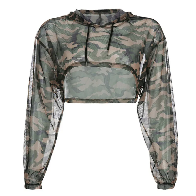 Camouflage Летняя женская модная камуфляжная блузка с принтом перспектива прозрачные кроп Топы Купальный солнцезащитный пляжный Повседневный стиль с капюшоном пальто - Цвет: Camouflage