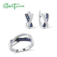 santuzza silver jewelry set for women shiny cubic zirconia ring earrings set 925 sterling silver wedding band fashion jewelry