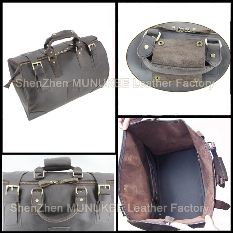 2018 Vintage Crazy Horse Real Leather Travel Bags Hand luggage Bag Big Men Genuine Leather Duffle Bag Weekender Tote Large Bag