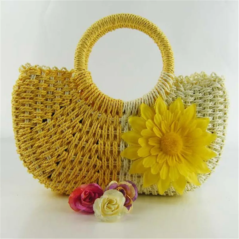 Bargin price womens summer countryside beach cute floral yellow red green pink orange zipper mini straw bag females handbags | Багаж и