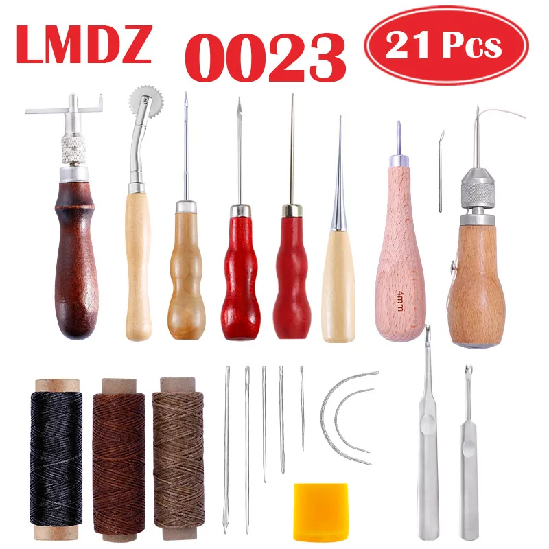 0023 21Pcs 1Set LMDZ кожевенное ремесло набор инструментов ручное рукоделие сшивание с воском нить кожа иглы шило пробойник инструменты для DIY швейный пробойник инструменты - Цвет: 0023 21Pcs 1Set