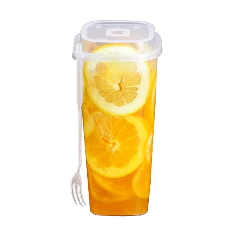 Disposable Plastic Fruit Tea Cup Take Out Drinks Mug With Lid And Fork One-off Big Capacity Drinkware Milk Packing Tools | Дом и сад