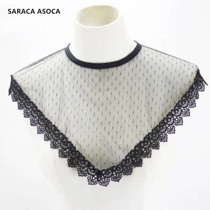 Черный женский свитер со съемным воротником сетчатый с круглым вырезом| |