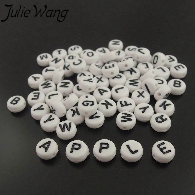 

JulieWang 700 шт./упак. смешанный Английский алфавит 26 слов белые бусины ювелирные аксессуары круглый узор Детские просвещения