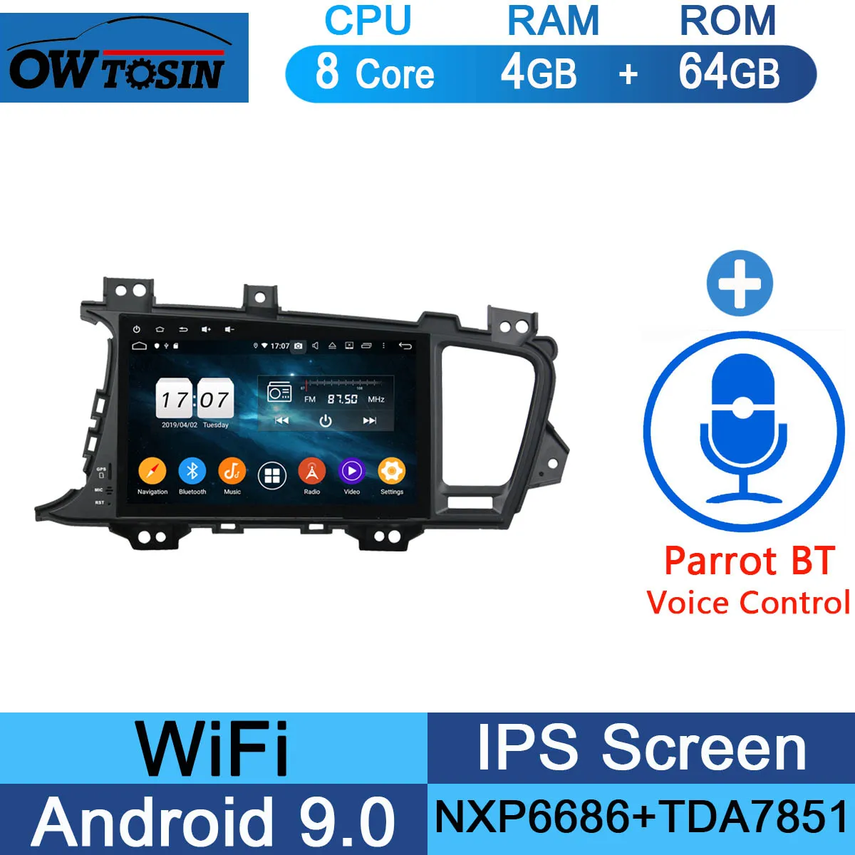 64G Parrot BT " ips Android 9,0 8 ядерный 4G+ 64G Автомобильный мультимедийный плеер для KIA Optima K5 2010 2011 2012 2013 gps Радио Parrot BT DSP - Цвет: 64G Parrot BT