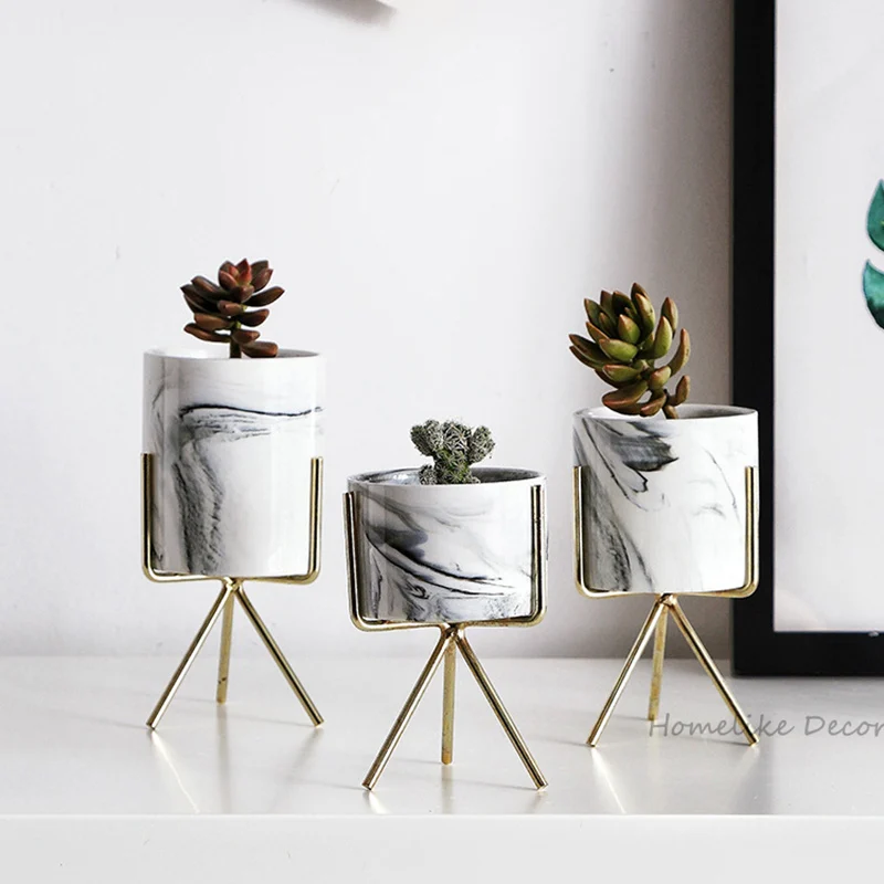 Упаковка из 3 керамические горшки мраморный дизайн цветочные растения с